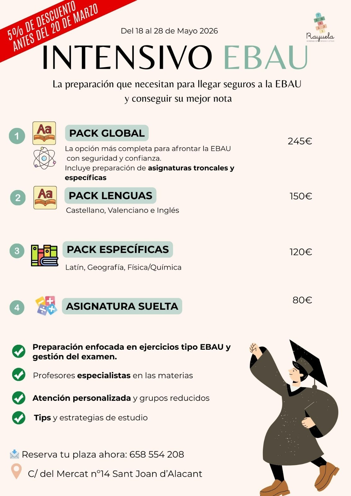 Preparación EBAU 2026 en San Juan de Alicante con Academia Rayuela